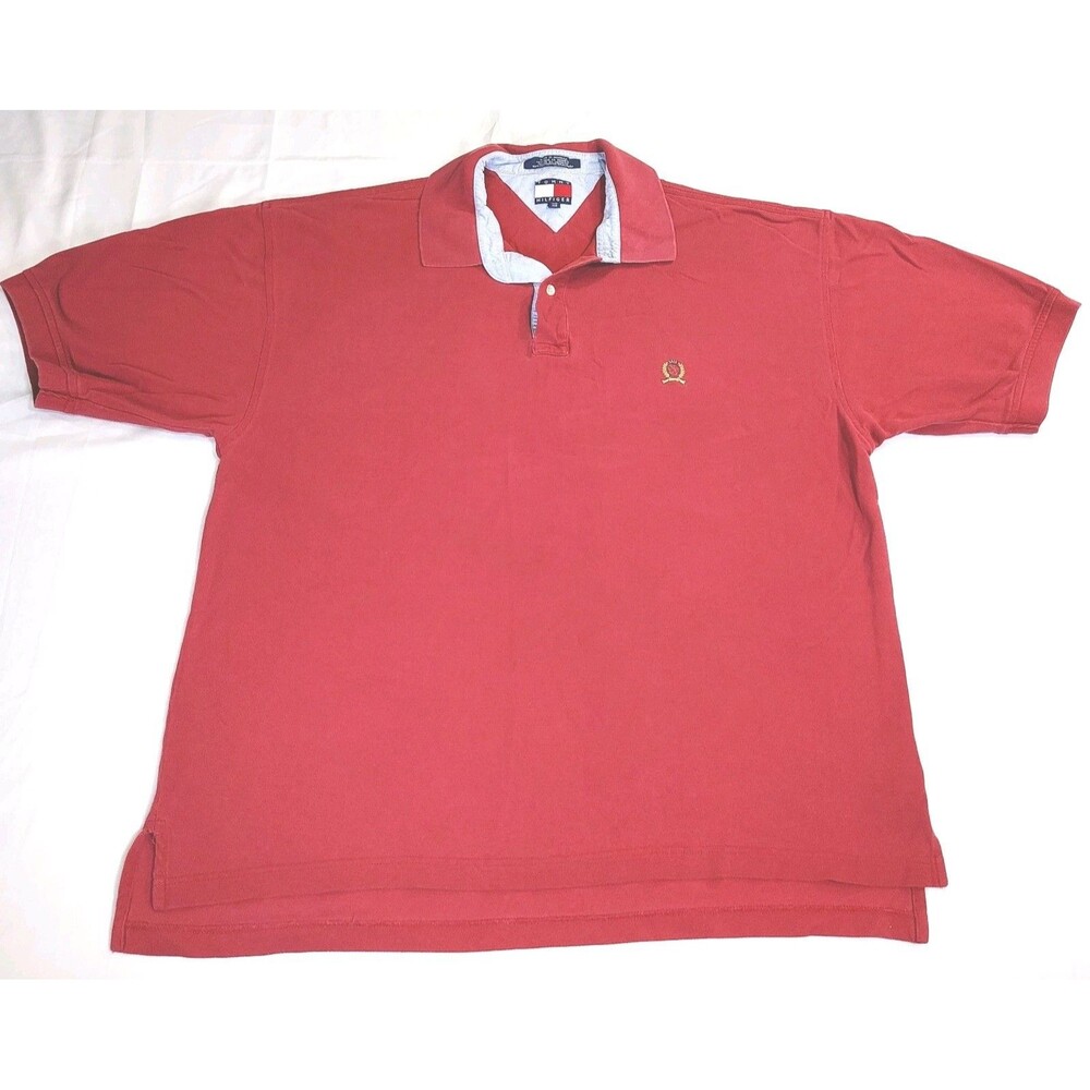 Tommy Hilfiger Polo Shirt Sz XXL Muted Red Griffin Embroidery Emblem Logo Preppy